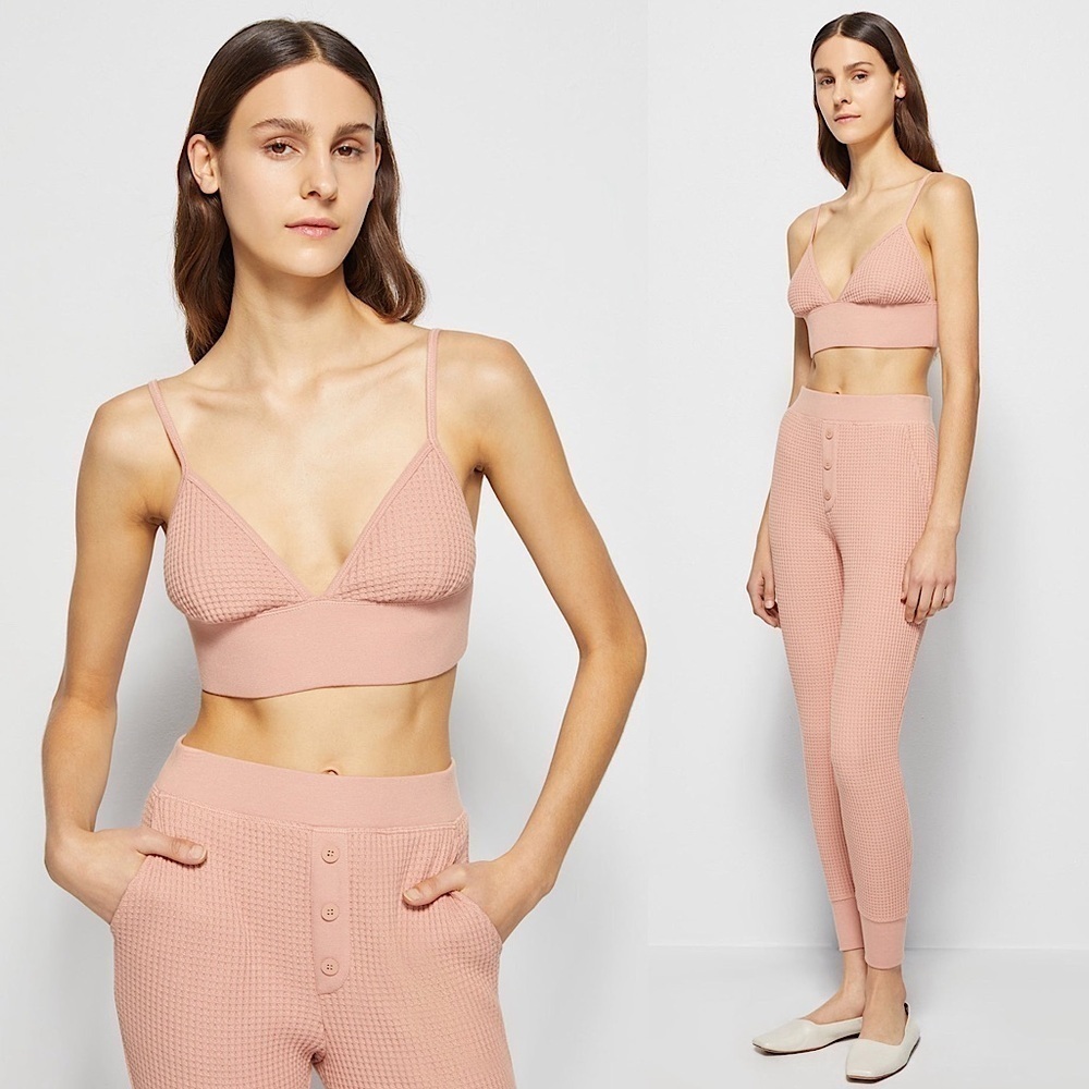 NWT JONATHAN SIMKHAI Sage Waffle Knit‎ Sleeveless Triangle Bralette Crop Top XS